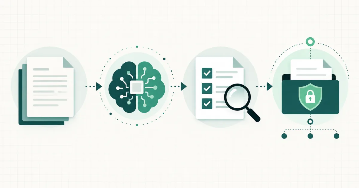 Medical coding workflow from source documentation through AI suggestions, coder review, and audit controls.